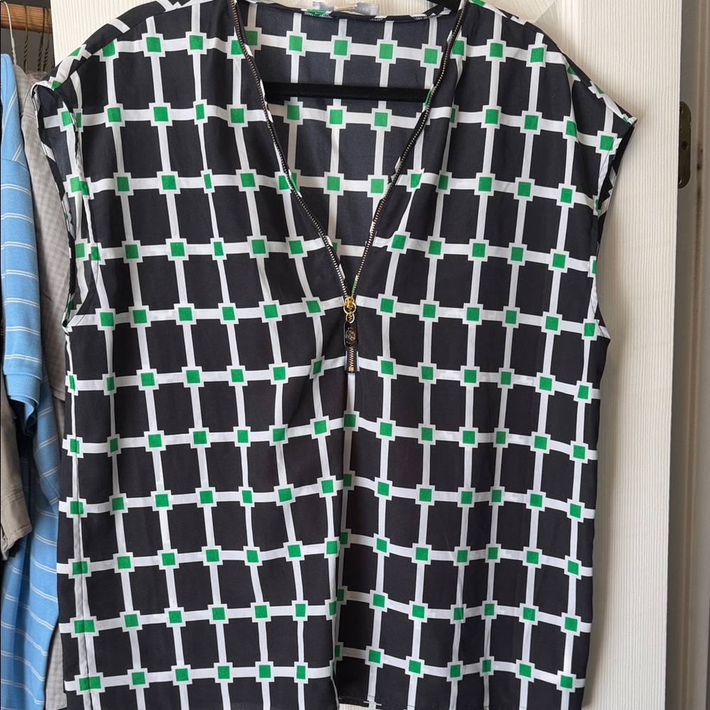 Michael Kors Geometric Black and Green print Women's Top